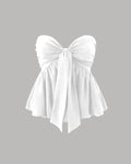 Off White Strapless Bow Front Peplum Top