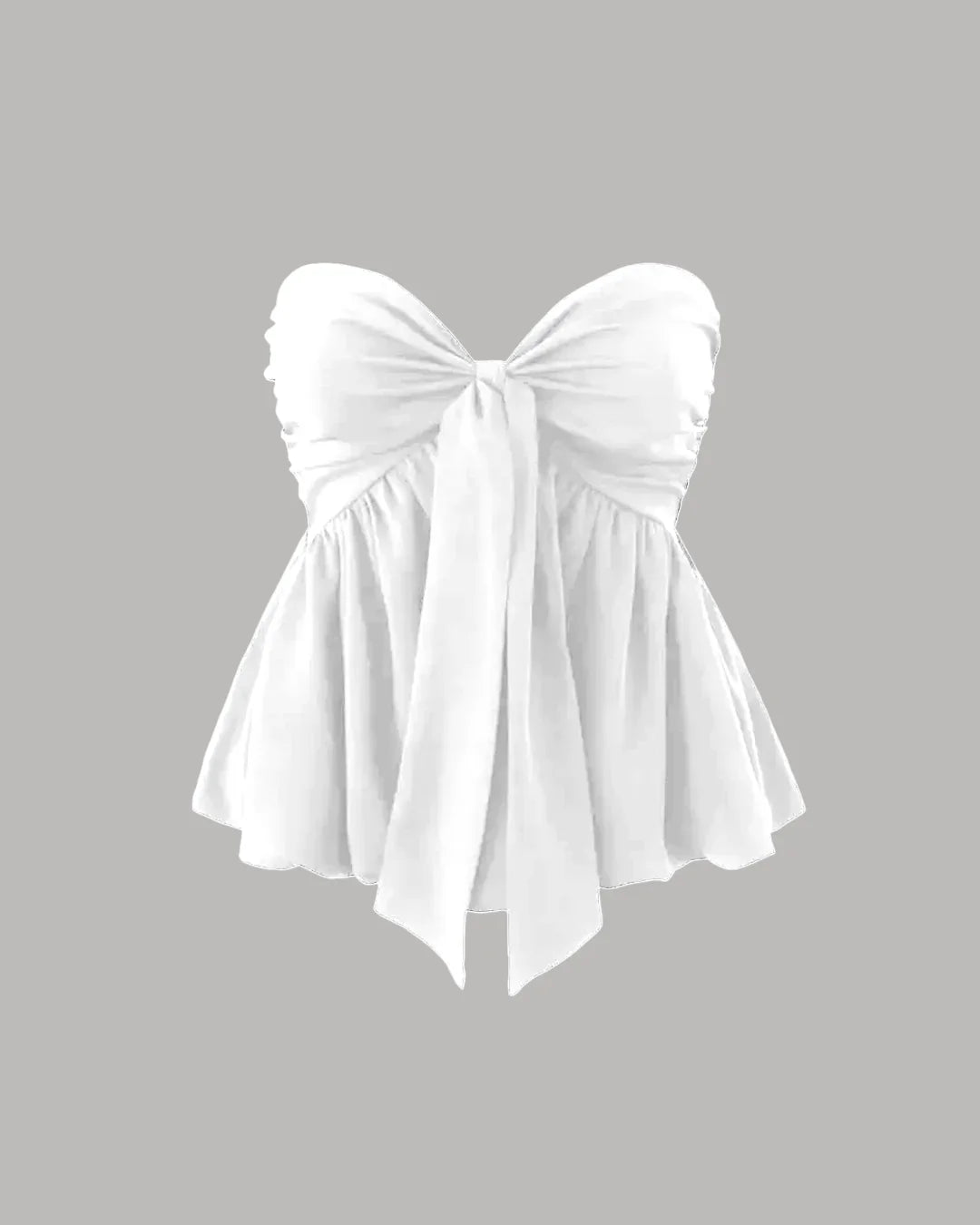 Off White Strapless Bow Front Peplum Top