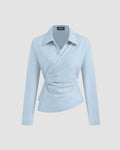 Office Chic Ruched Side Collared Shirt In Sky Blue