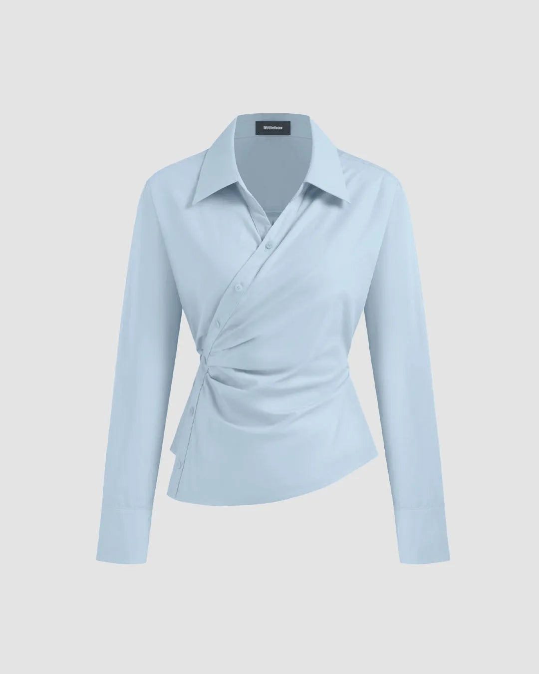 Office Chic Ruched Side Collared Shirt In Sky Blue