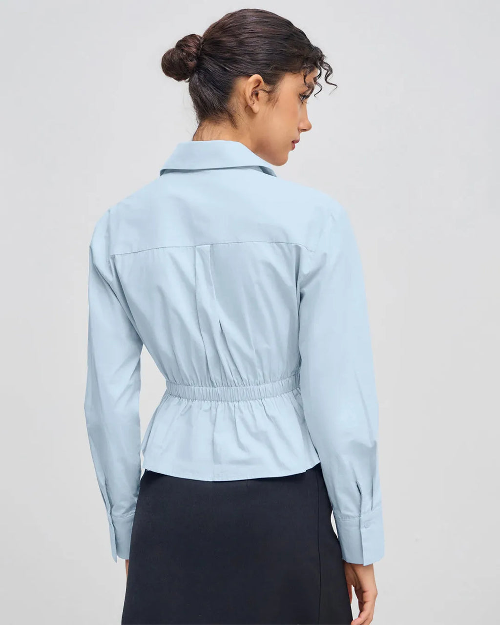Office Chic Ruched Side Collared Shirt In Sky Blue