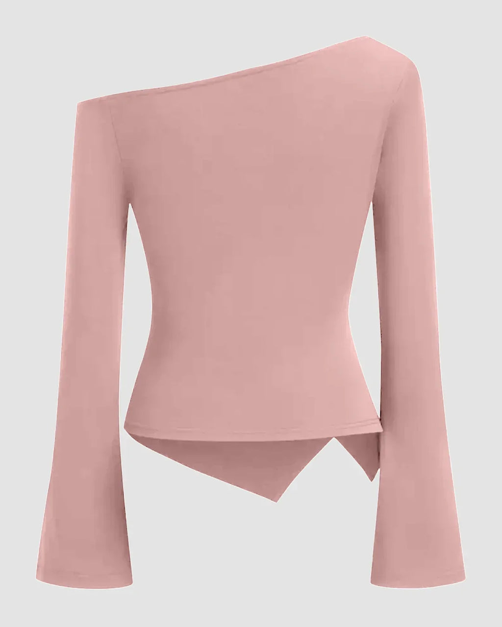 One Shoulder Ruched Asymmetric Full Sleeve Top in Rose
