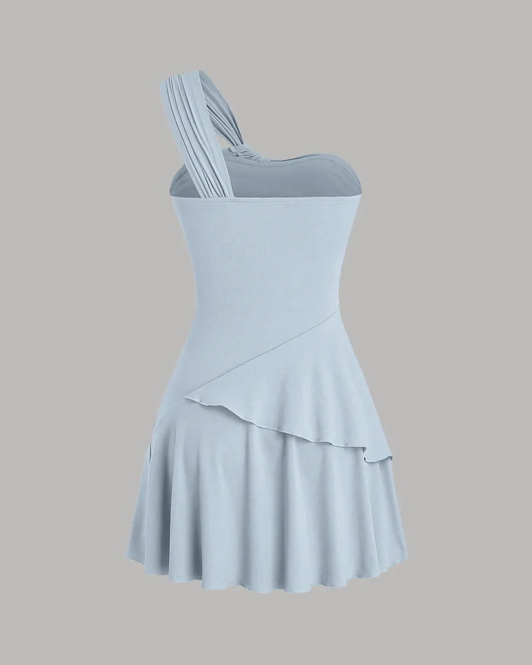 Asymmetrical Neck Midi Dress in Ice Blue