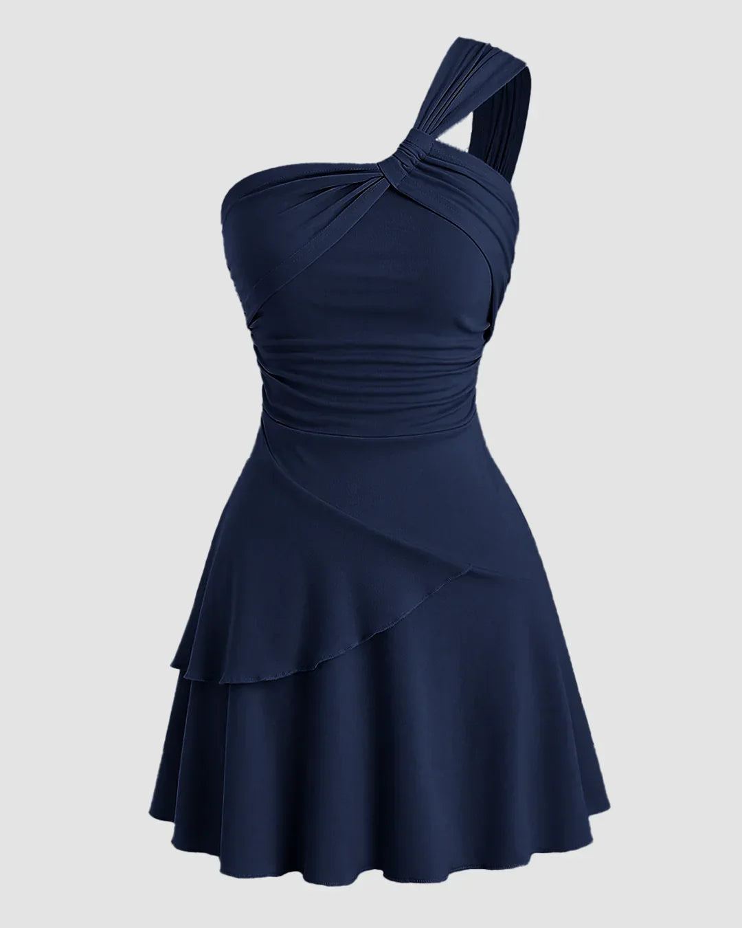One Shoulder Asymmetrical Mini Dress in Navy Blue
