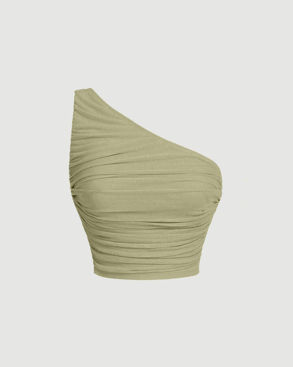 One Shoulder Ruched Waist Slim Fit Green Mesh Top