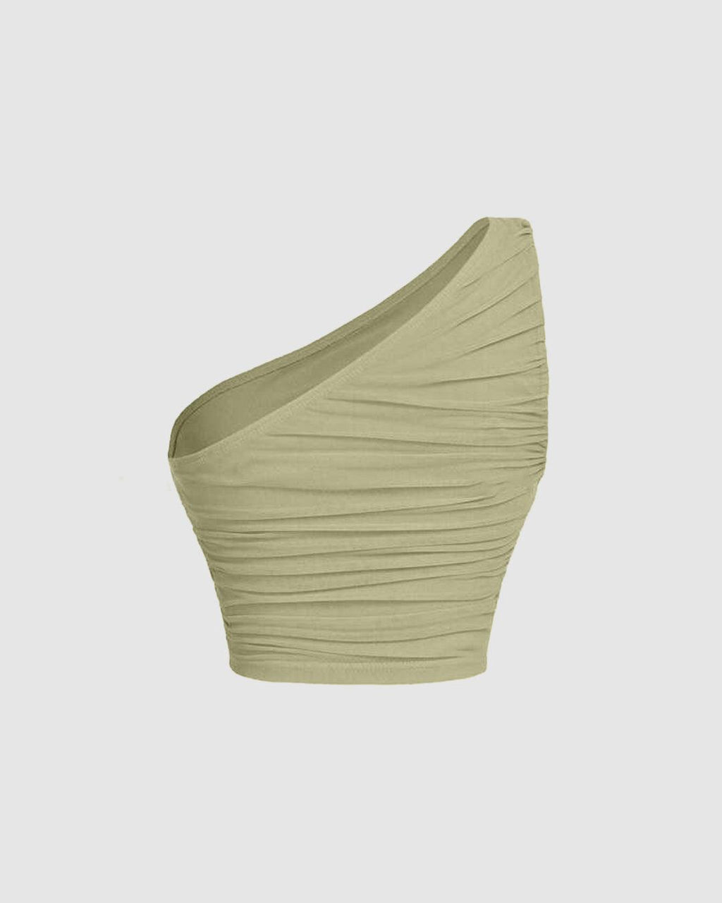 One Shoulder Ruched Waist Slim Fit Green Mesh Top