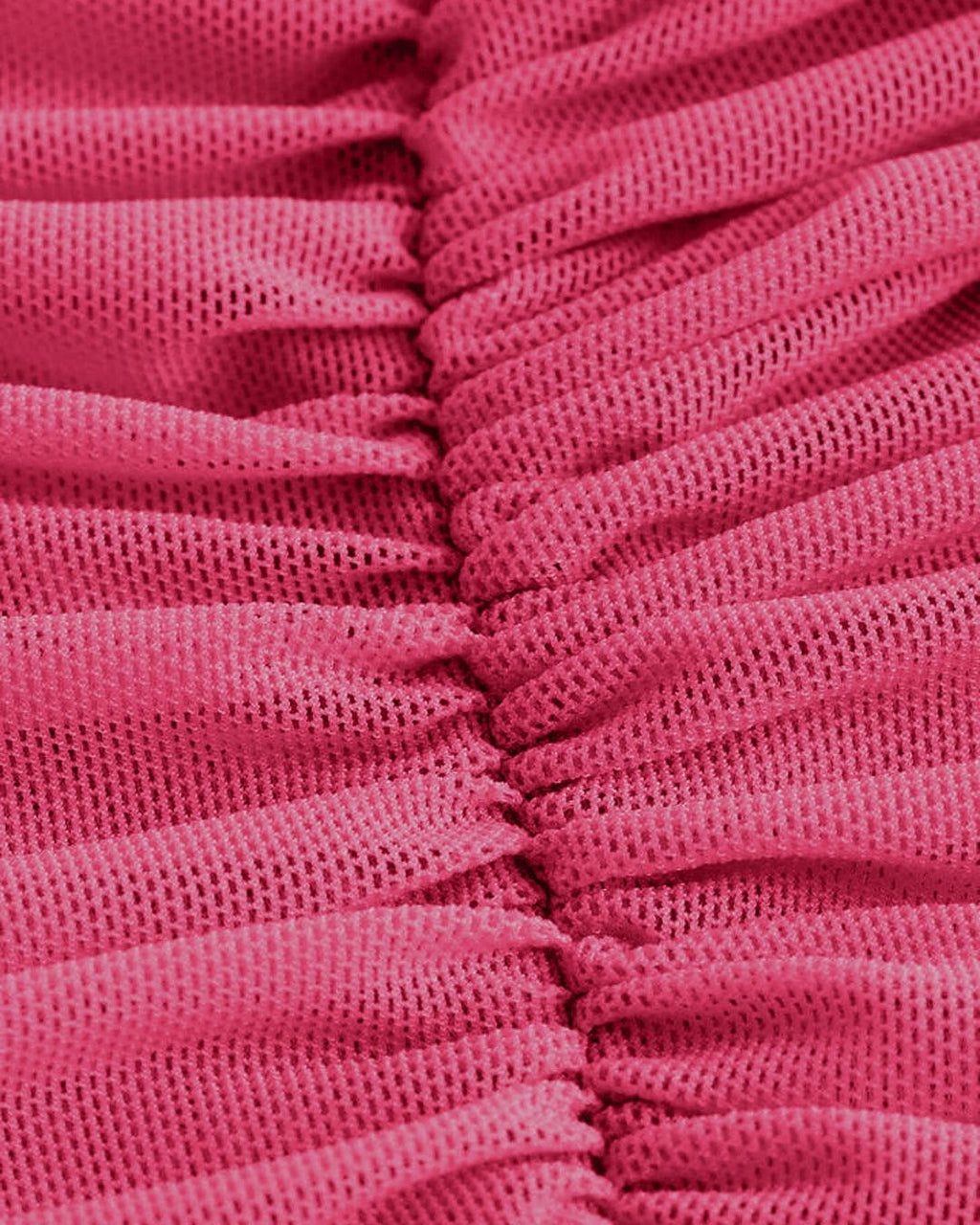 One Shoulder Ruched Waist Slim Fit Hot Pink Mesh Top