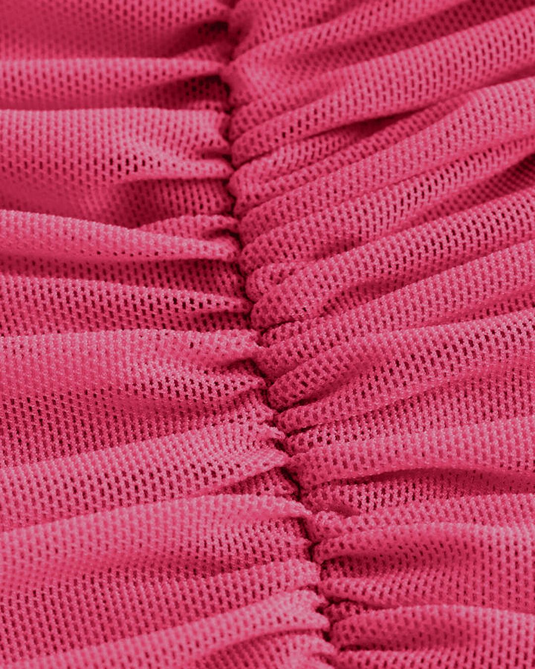 One Shoulder Ruched Waist Slim Fit Hot Pink Mesh Top