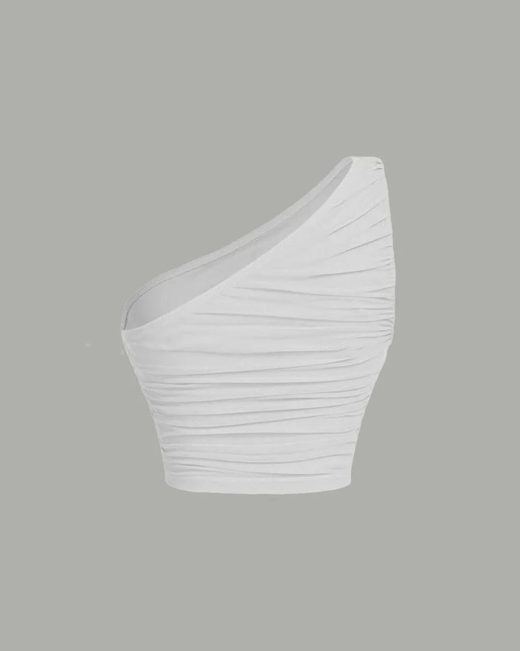 One Shoulder Ruched Waist Slim Fit White Mesh Top