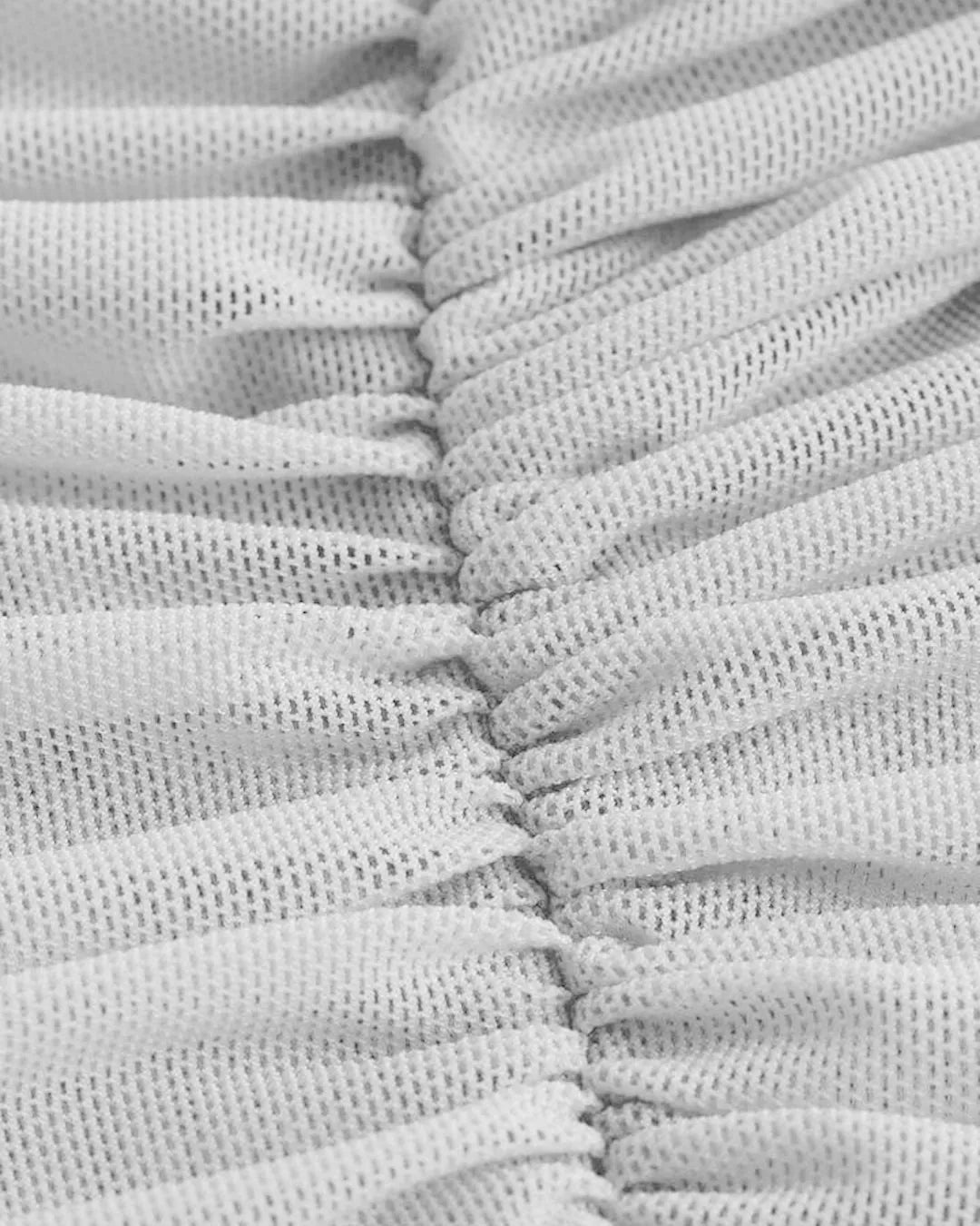 One Shoulder Ruched Waist Slim Fit White Mesh Top