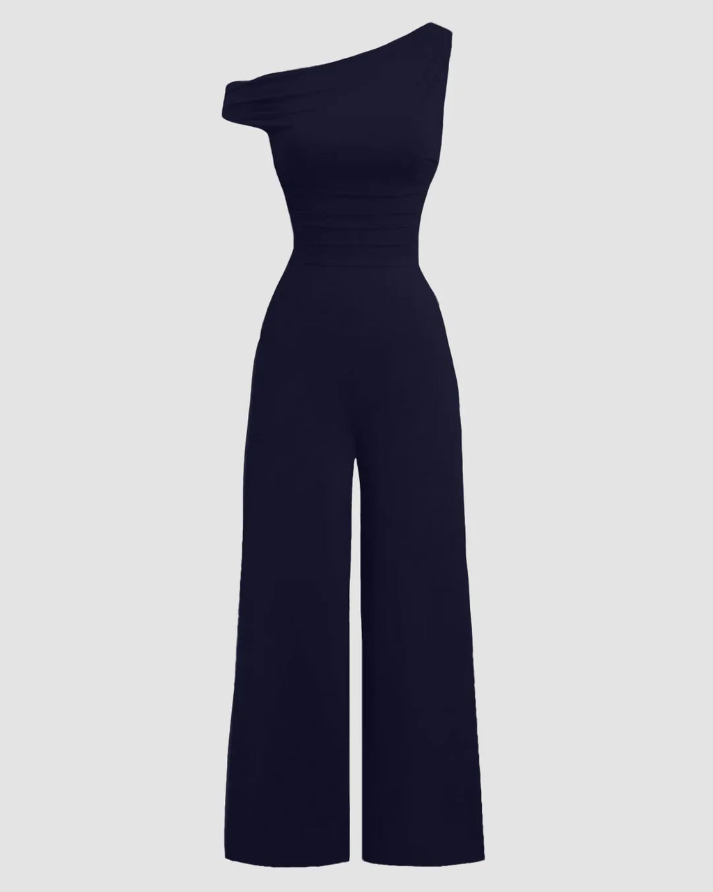 One Shoulder Solid Wide Leg Jumpsuit in Dark Navy Blue