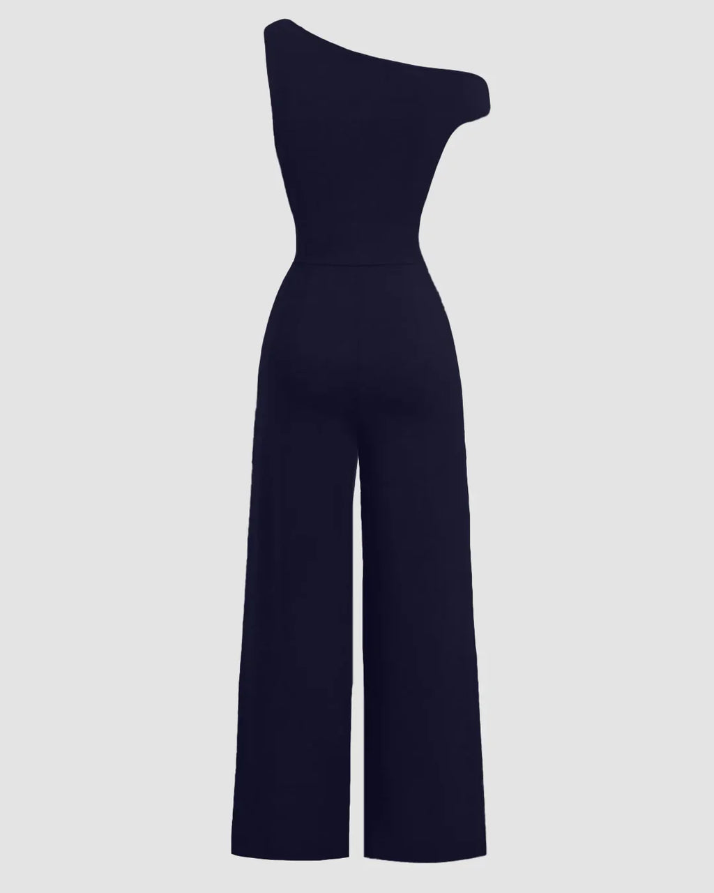 One Shoulder Solid Wide Leg Jumpsuit in Dark Navy Blue