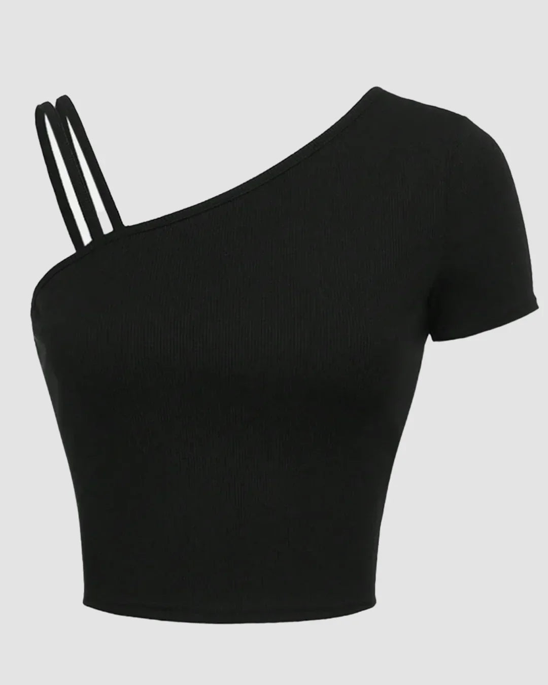 One Shoulder Strap Detail Asymmetrical Top in Black