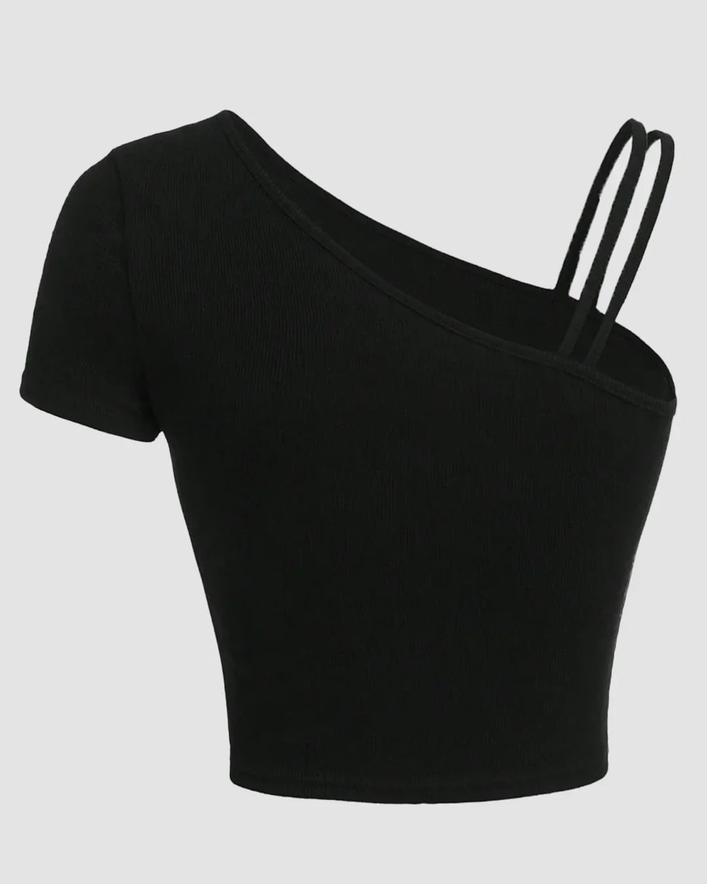 One Shoulder Strap Detail Asymmetrical Top in Black