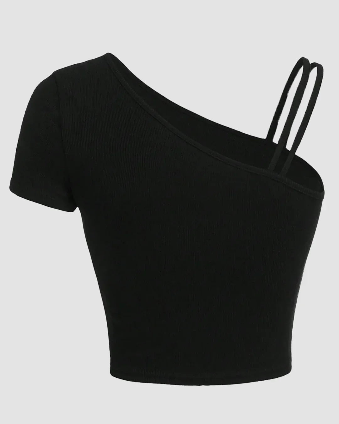 One Shoulder Strap Detail Asymmetrical Top in Black
