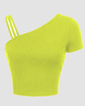 One Shoulder Strap Detail Asymmetrical Top in Neon