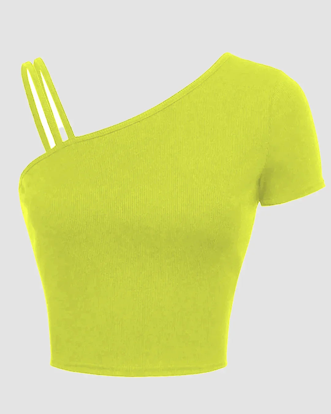 One Shoulder Strap Detail Asymmetrical Top in Neon