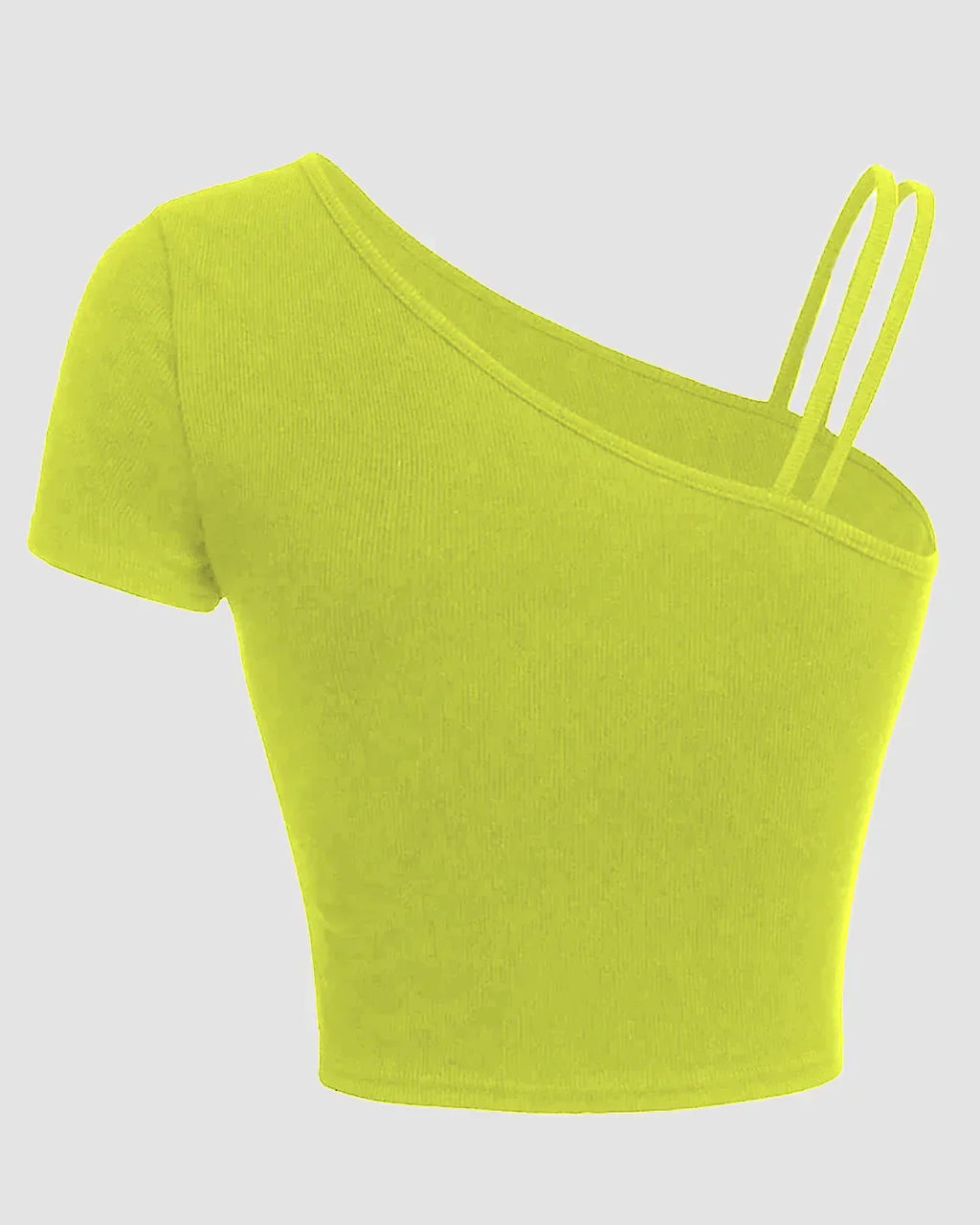 One Shoulder Strap Detail Asymmetrical Top in Neon