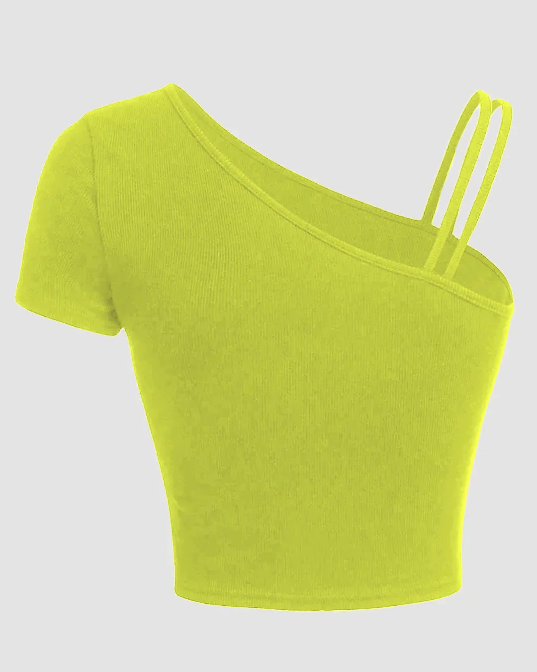 One Shoulder Strap Detail Asymmetrical Top in Neon