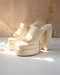 Open Toe Platform Heels in Off White Block Heel Style