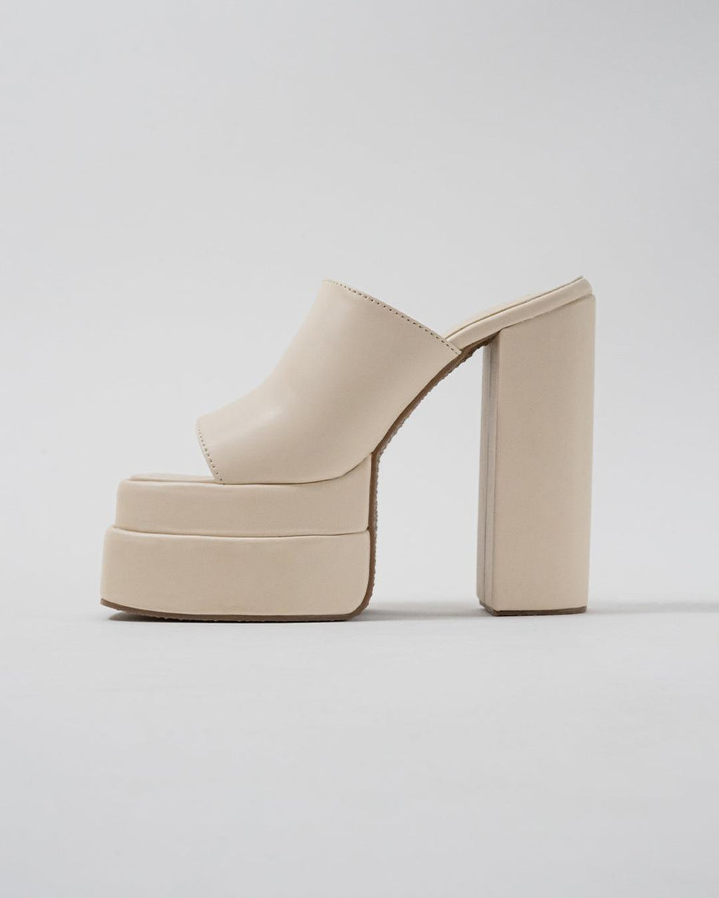 Open Toe Platform Heels in Off White Block Heel Style