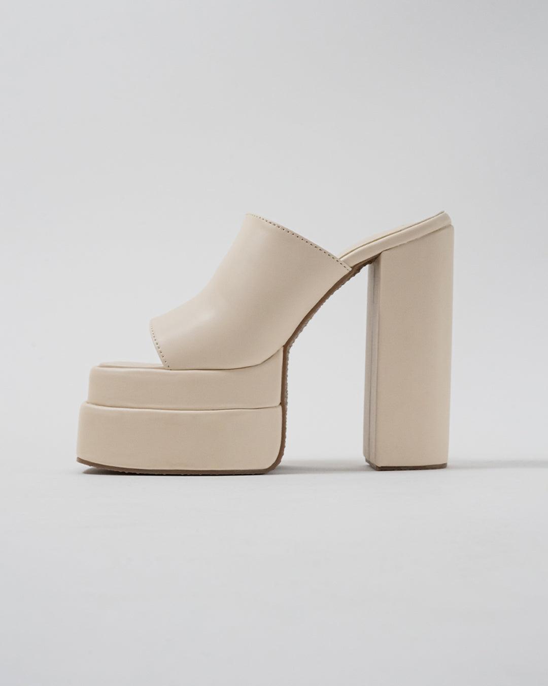 Open Toe Platform Heels in Off White Block Heel Style
