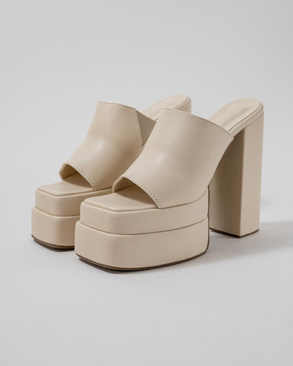 Open Toe Platform Heels in Off White Block Heel Style