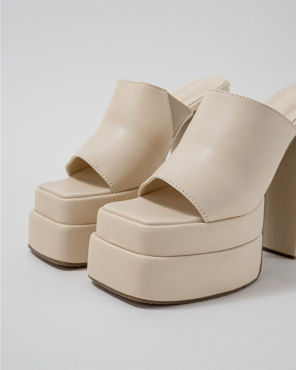 Open Toe Platform Heels in Off White Block Heel Style