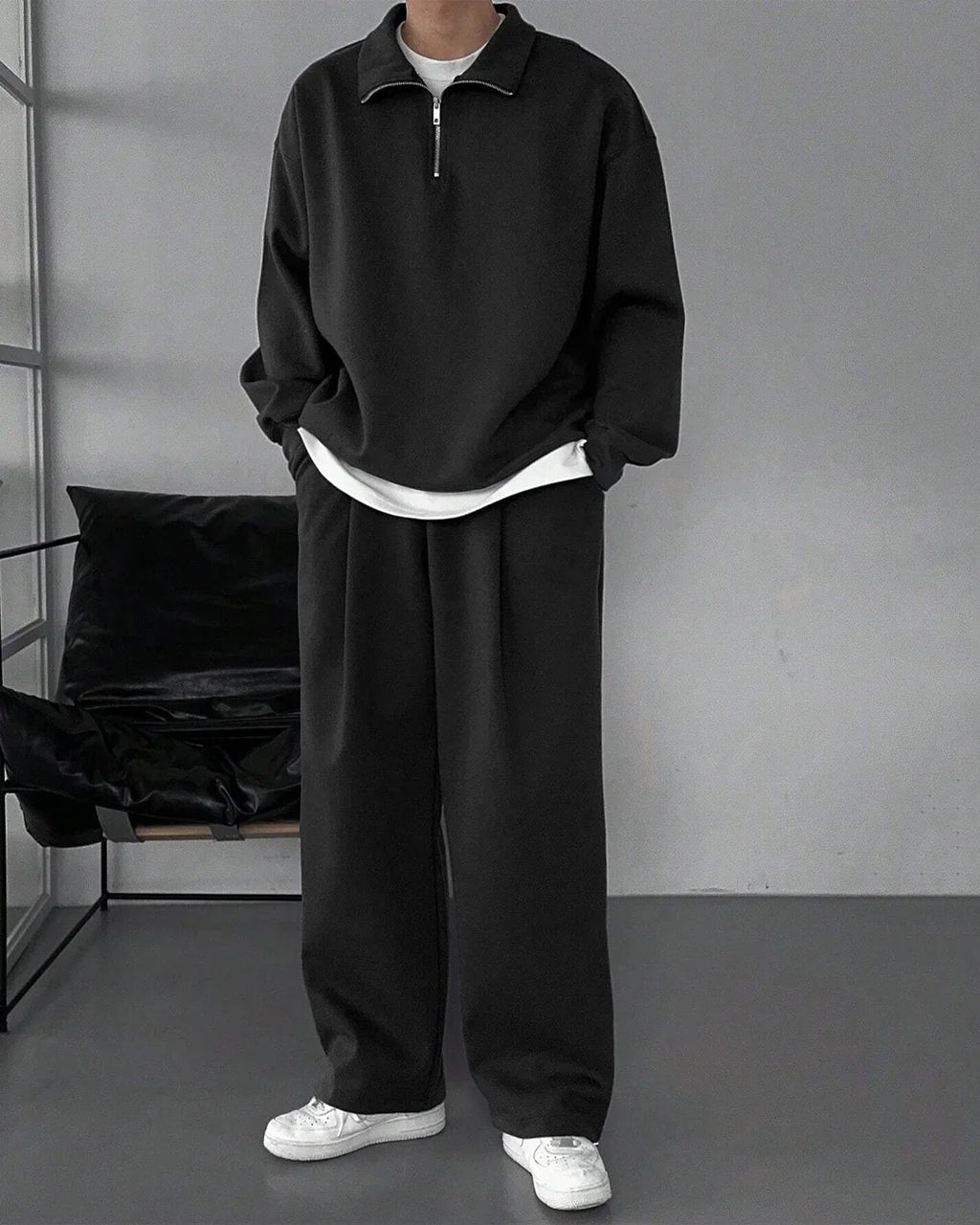 Men Oversized Drawstring Baggy Pants in Black