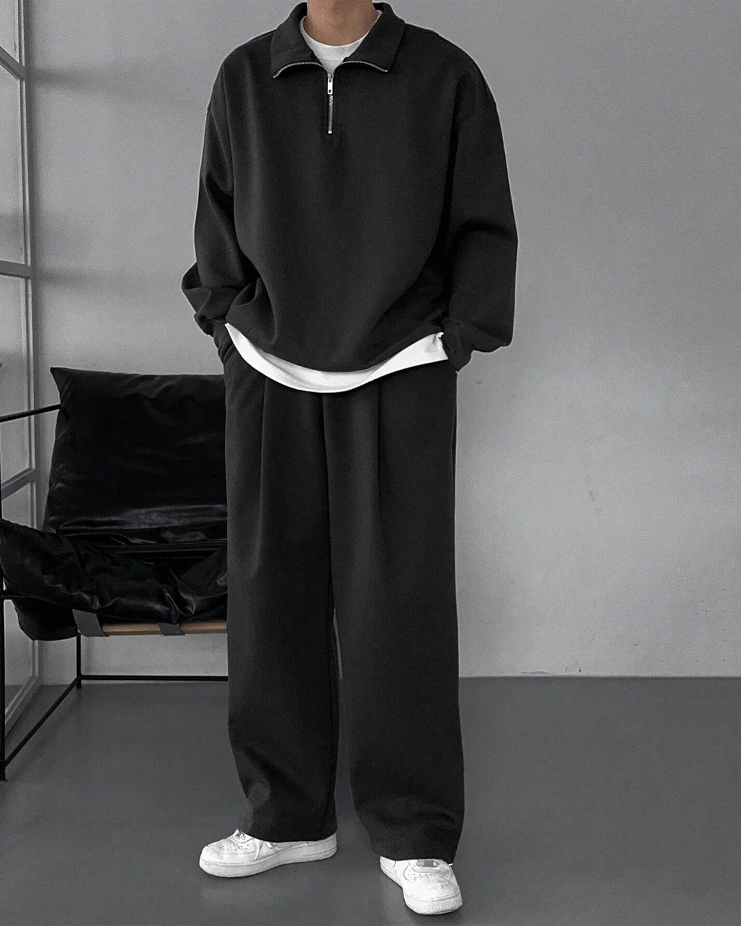 Men Oversized Drawstring Baggy Pants in Black