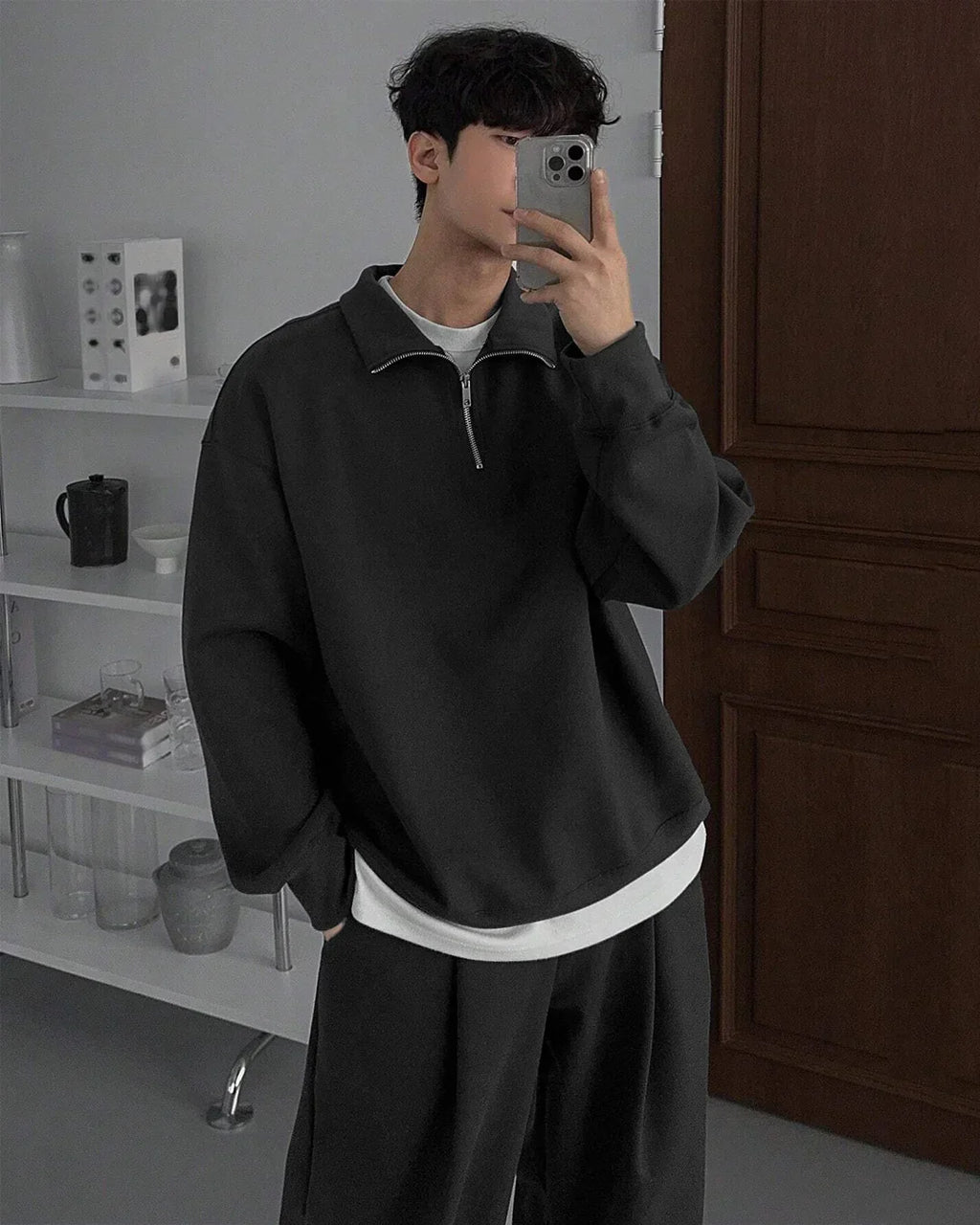 Men Oversized Drawstring Baggy Pants in Black