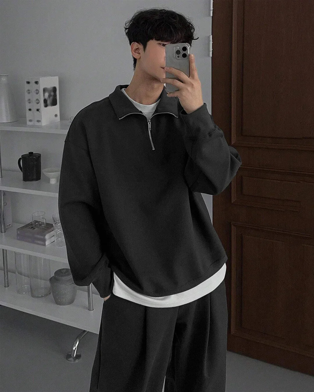 Men Oversized Drawstring Baggy Pants in Black