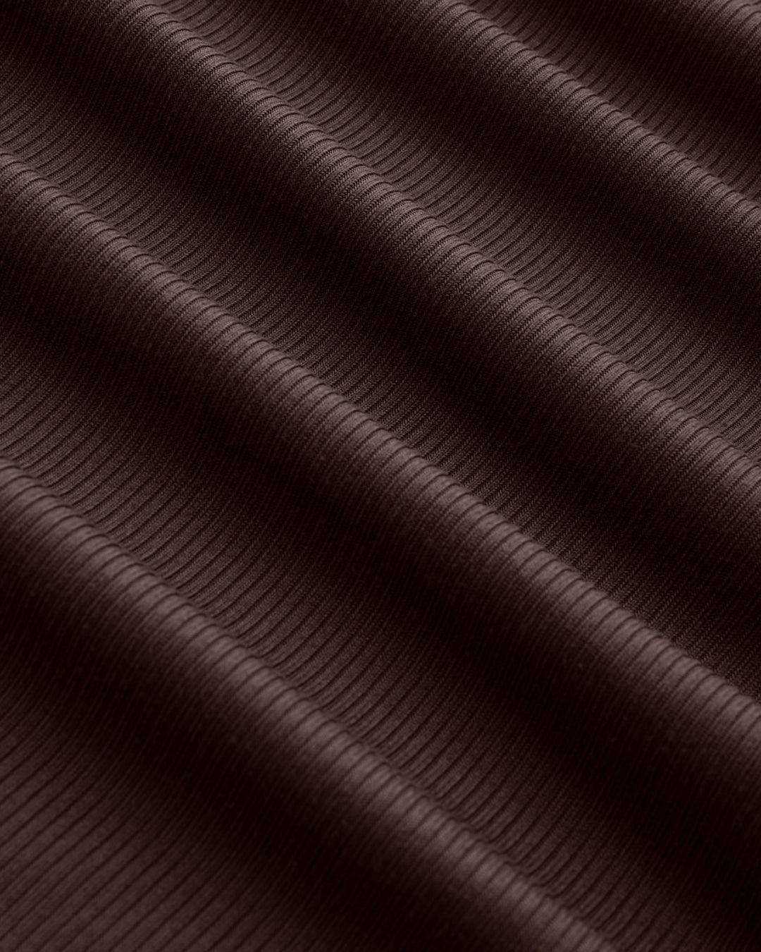 Boat Neck Solid Ruched Long Sleeve Top in Chocolate Brown