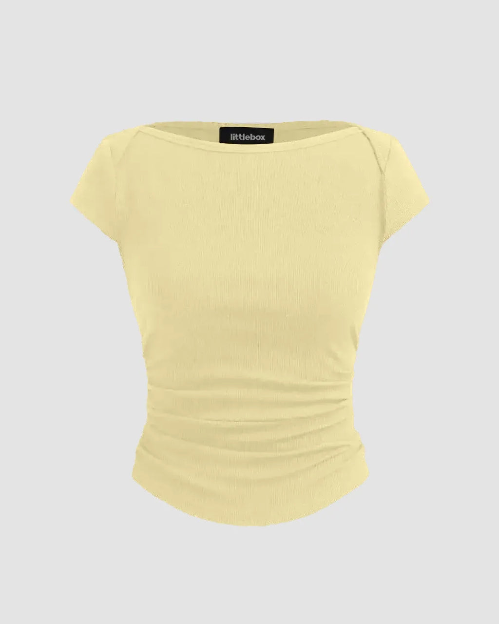 Party Boat Neck Ruched Short Sleeve Solid Top in Yellow