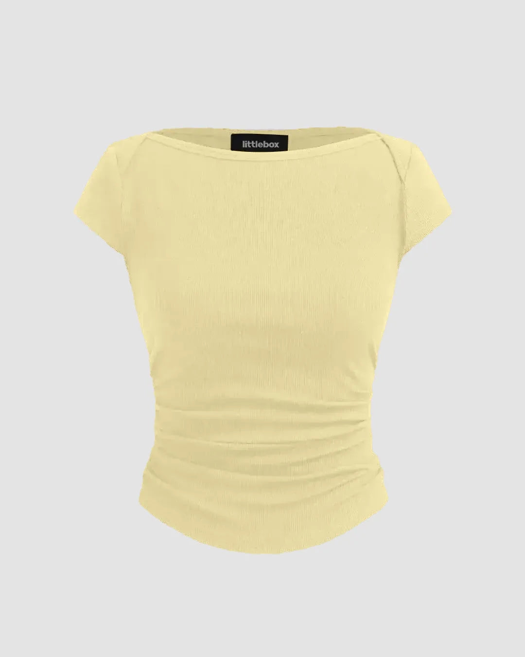 Party Boat Neck Ruched Short Sleeve Solid Top in Yellow
