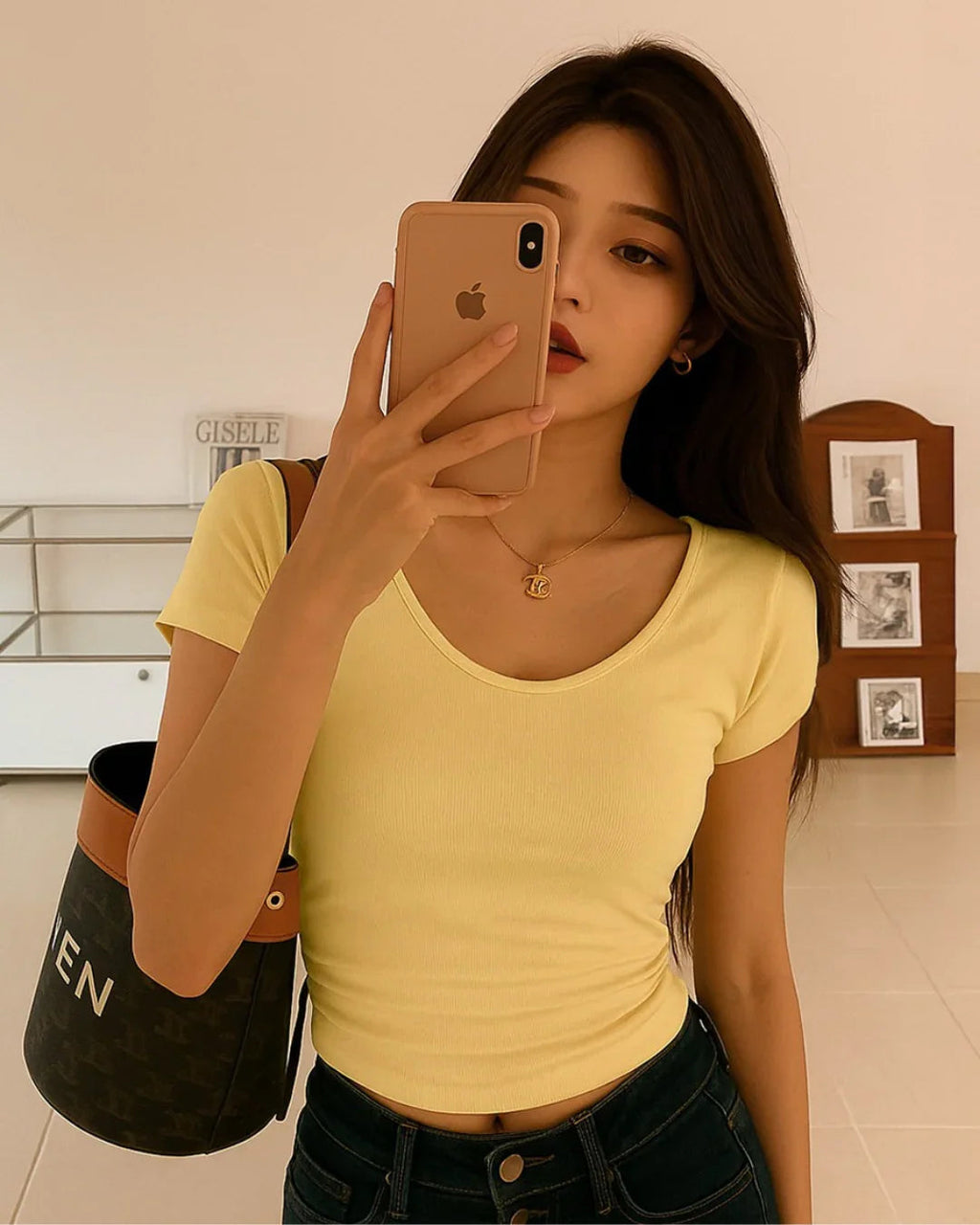 Party Boat Neck Ruched Short Sleeve Solid Top in Yellow