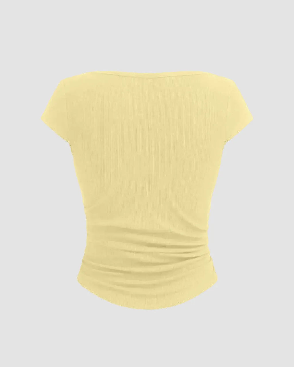 Party Boat Neck Ruched Short Sleeve Solid Top in Yellow
