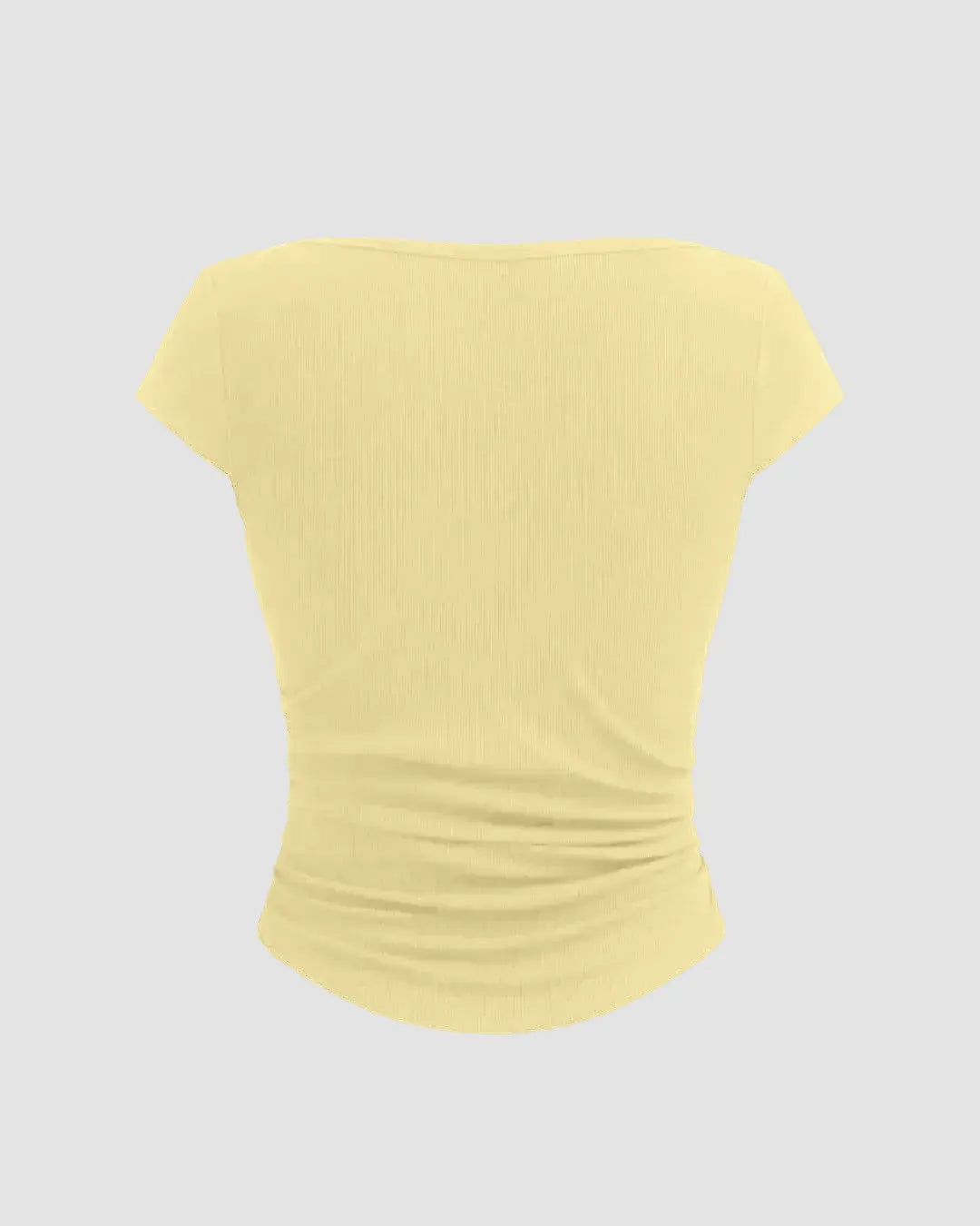Party Boat Neck Ruched Short Sleeve Solid Top in Yellow