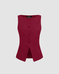 Party Button Front Sleeveless Vest Top in Red