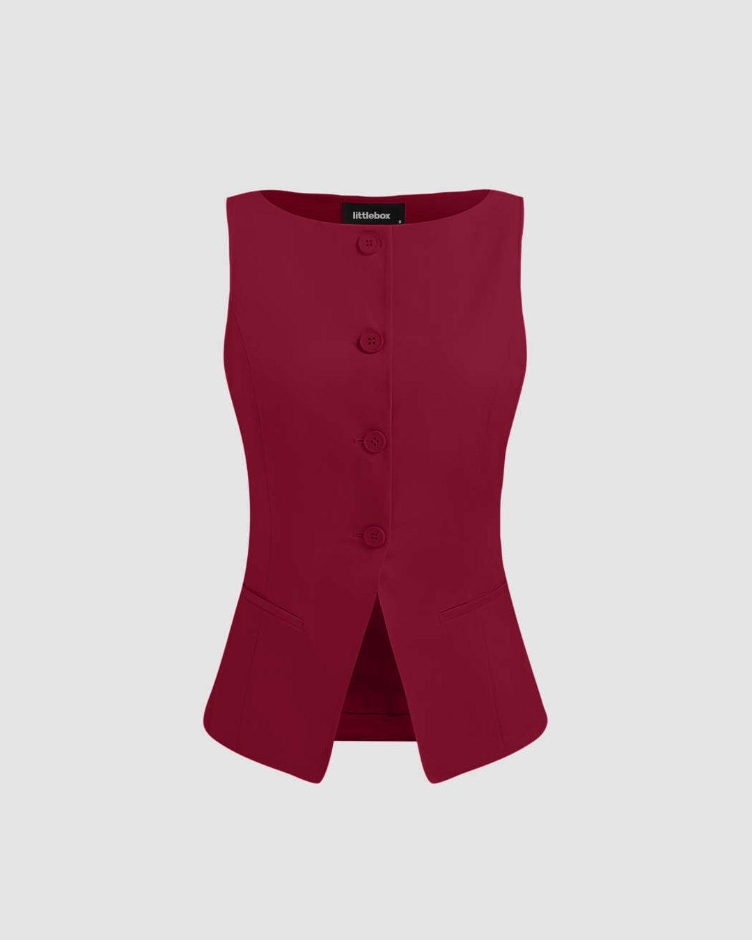 Party Button Front Sleeveless Vest Top in Red