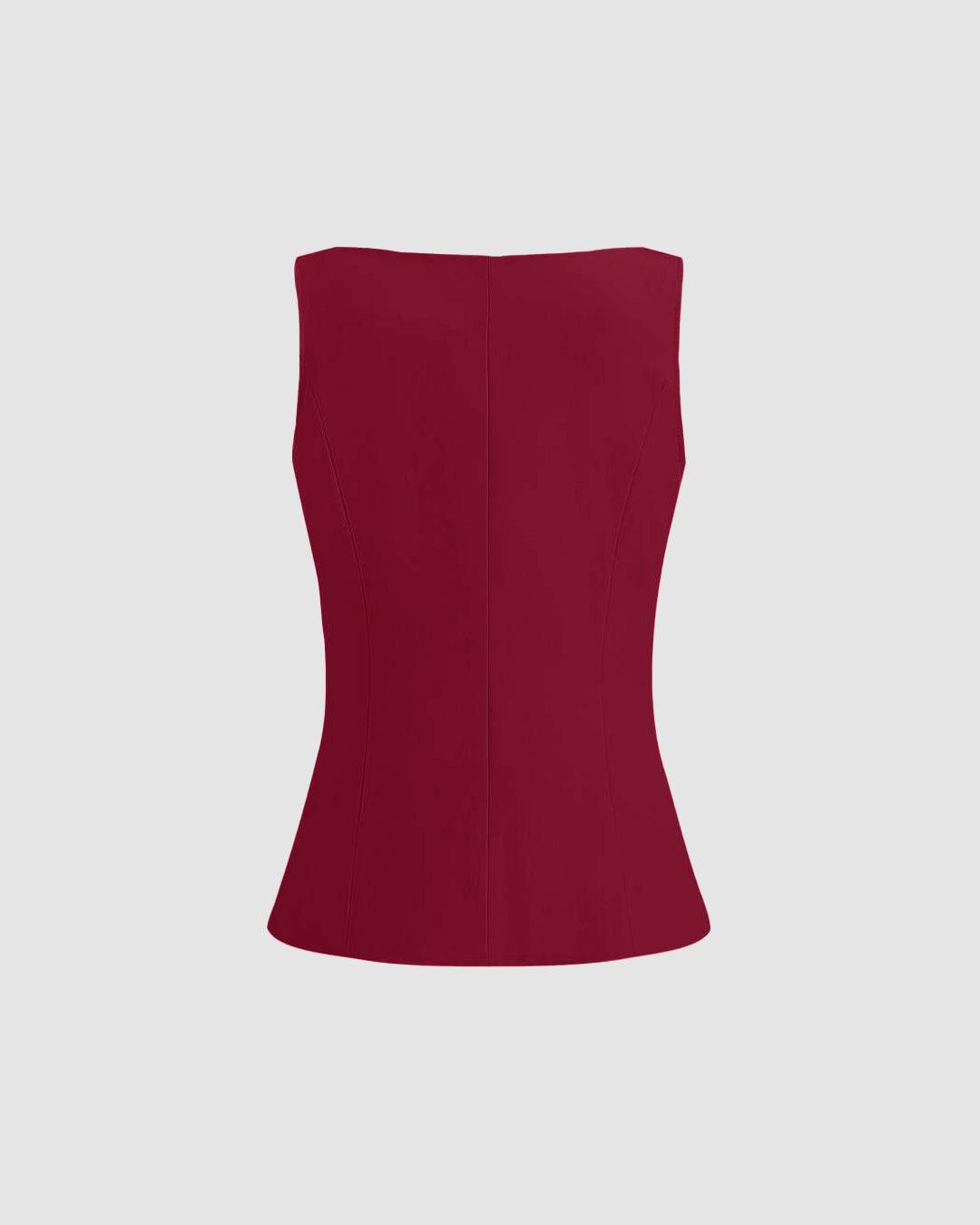 Party Button Front Sleeveless Vest Top in Red