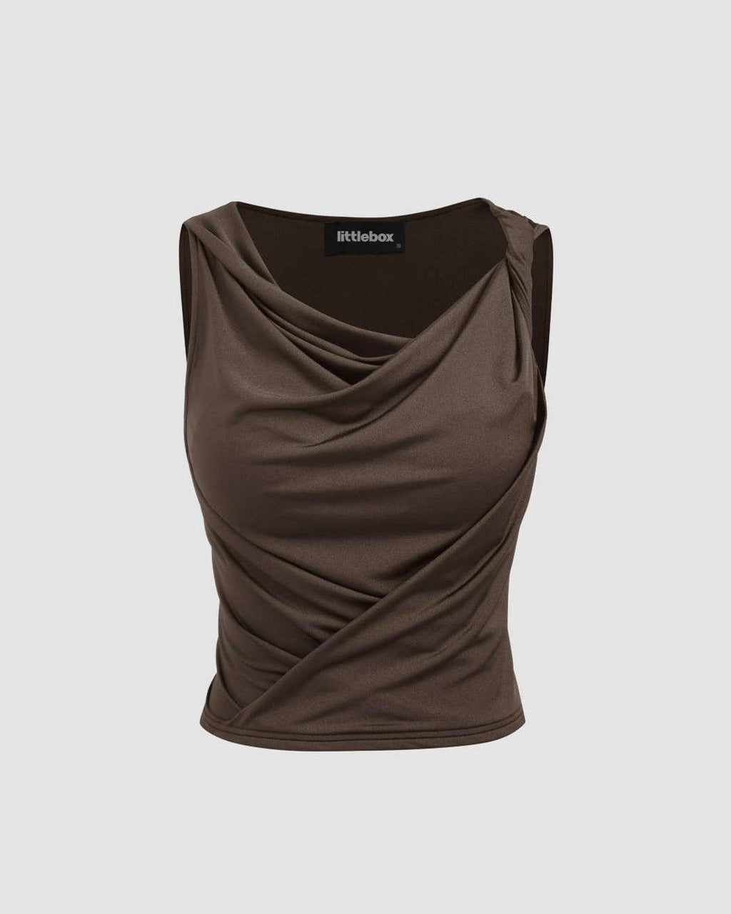 Party Cowl Neck Sleeveless Draped Top in Brown
