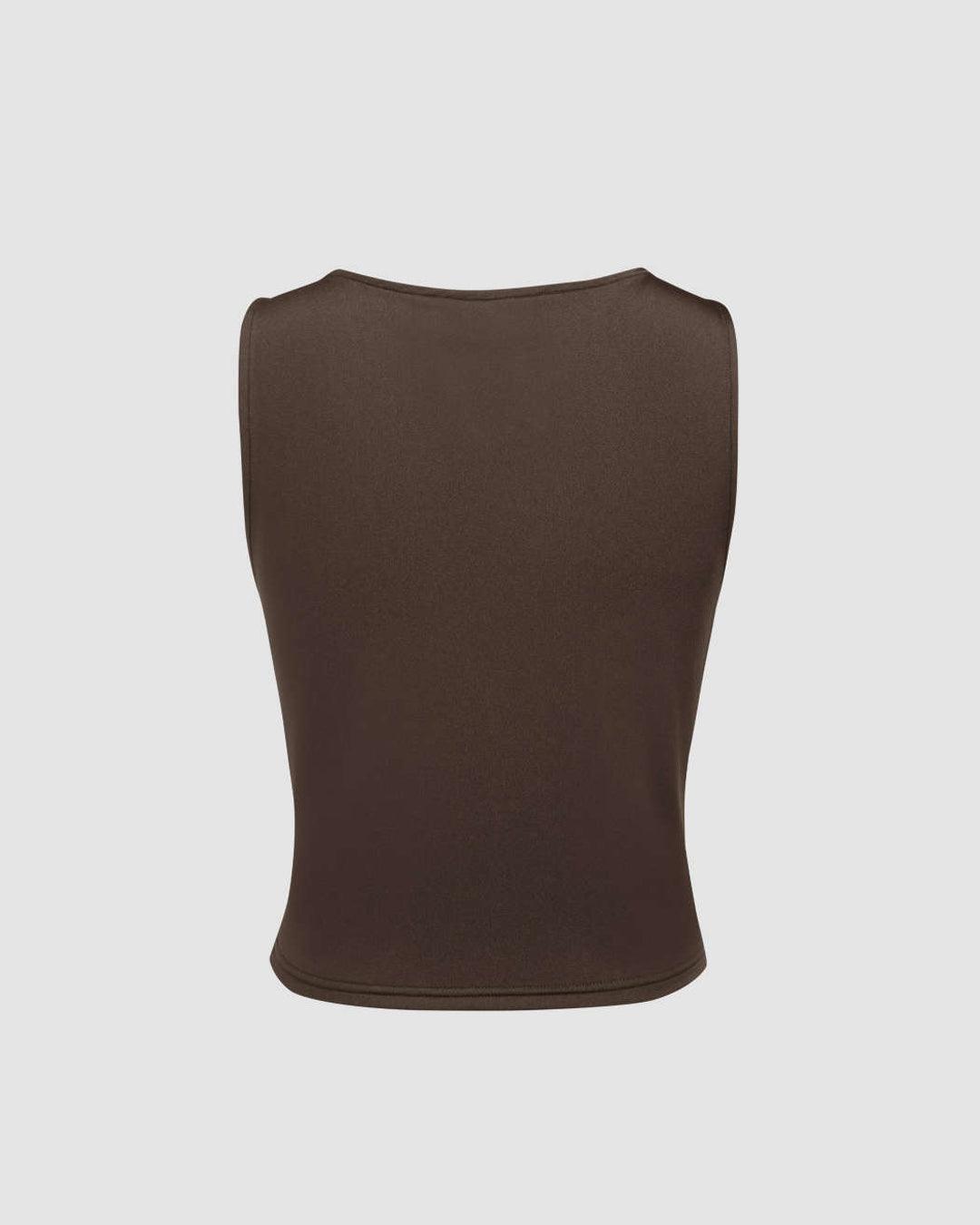 Party Cowl Neck Sleeveless Draped Top in Brown