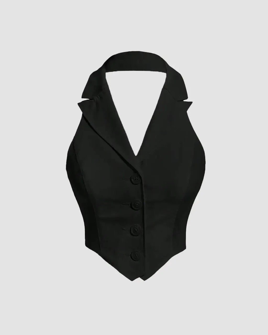 Party Halter Neck Button Front Crop Top in Black