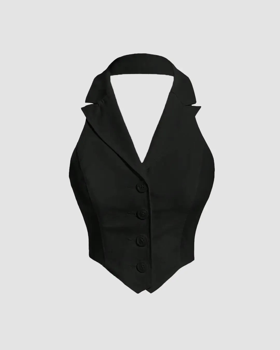 Party Halter Neck Button Front Crop Top in Black