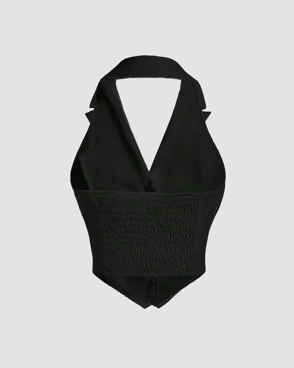 Party Halter Neck Button Front Crop Top in Black
