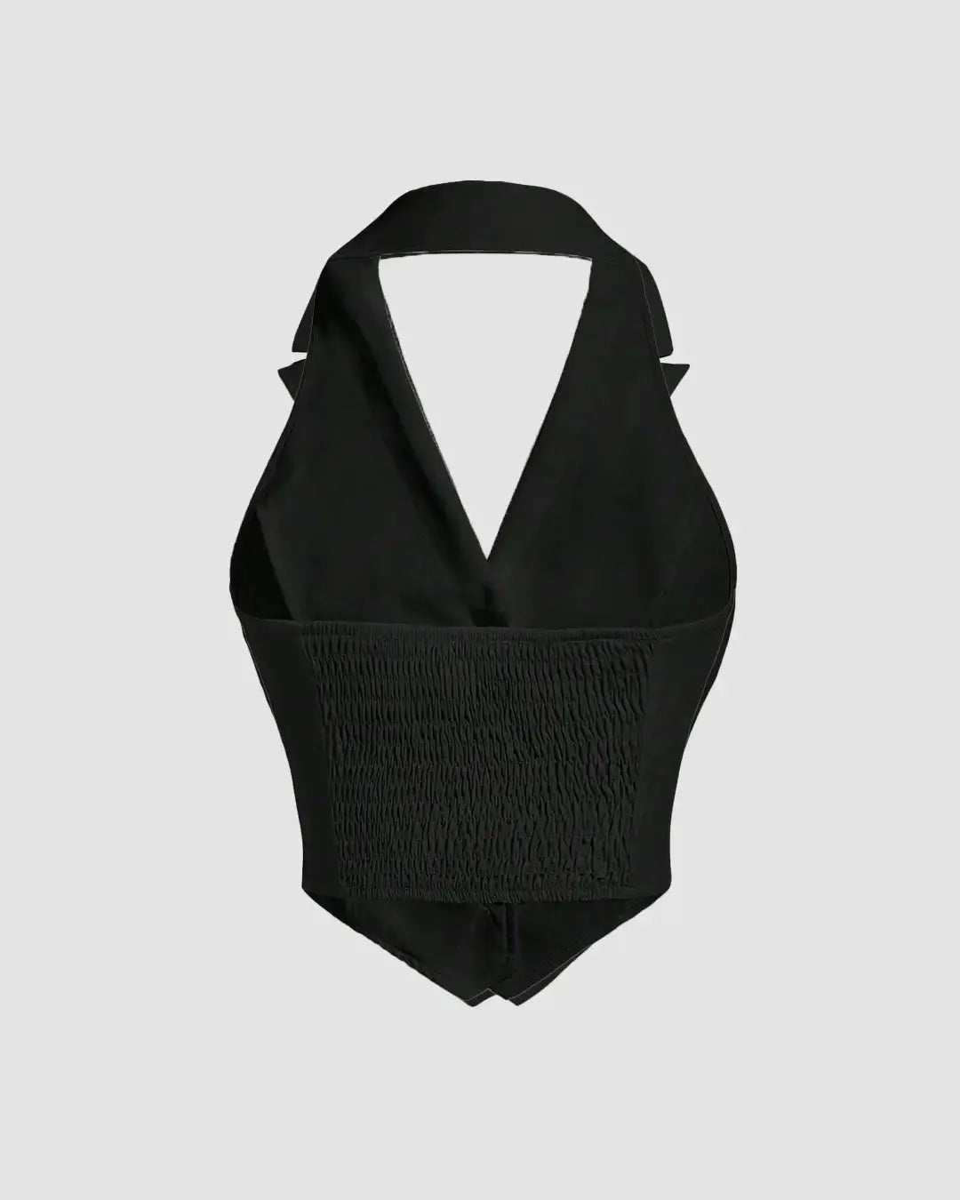 Party Halter Neck Button Front Crop Top in Black
