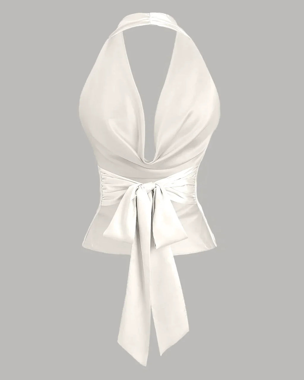 Party Halter Neck Draped Slim Fit Satin Top in White