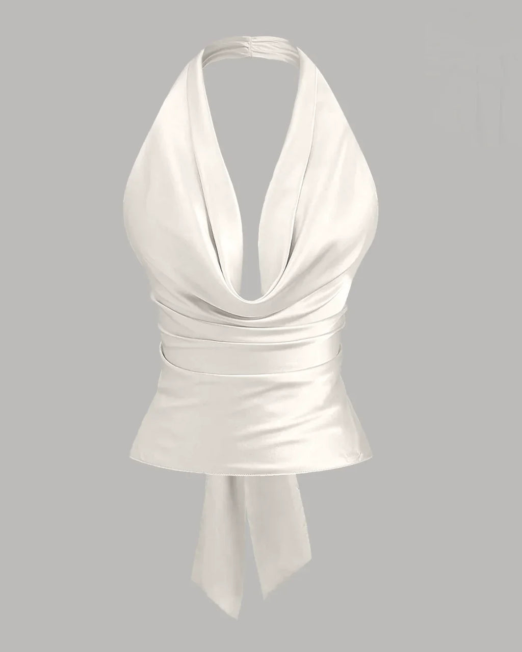 Party Halter Neck Draped Slim Fit Satin Top in White