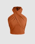 Party Halter Neck Twist Front Sleeveless Crop Top in Orange
